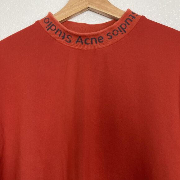 Acne Studios Shirt Mens Large Red NAVID Mock Neck Logo Collar Designer Tee - Picture 4 of 16
